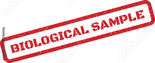 Distressed rectangular rubber stamp texture vector indicating a BIOLOGICAL SAMPLE for testing