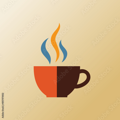 Minimalist Flat Design Icon of Hot Coffee or Tea Cup with Steam