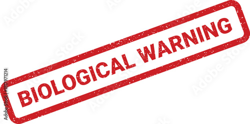 Grungy rectangular rubber stamp texture vector displaying a critical BIOLOGICAL WARNING message