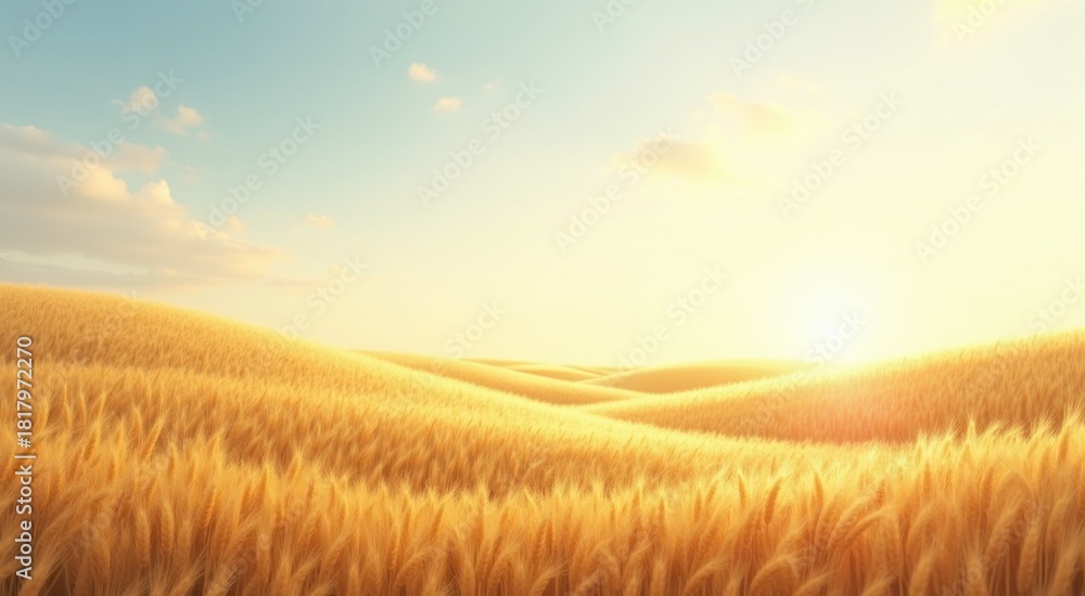Fototapeta premium Wheat field with sun shining in the background