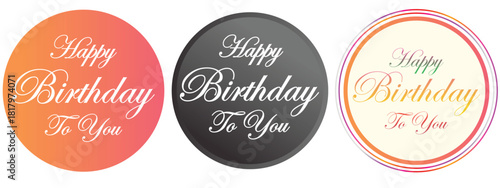 Happy Birthday round stickers colorful gradient design for party decorations EPS vector