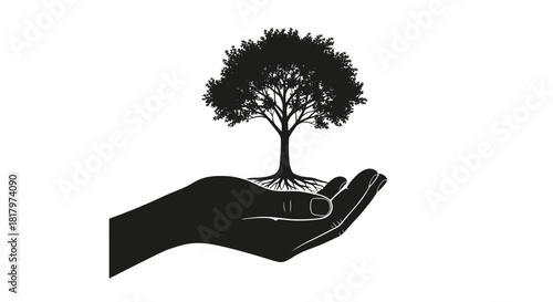 Nurturing growth and life, a hand gently cradles a flourishing tree symbolizing hope and sustainability