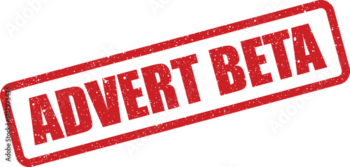 Red grunge textured rubber stamp indicating an advert beta phase for a marketing campaign