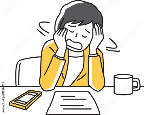 書類を前に絶望する女性