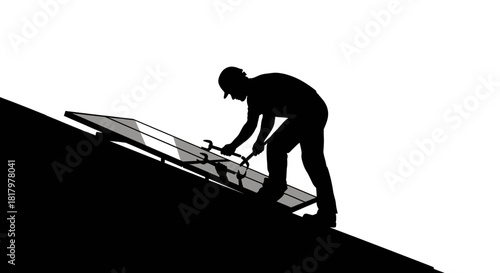Skilled technician installing solar panels on rooftop, harnessing clean energy for a sustainable future and environmental protection