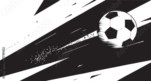 Soccer ball vector illustration in dynamic motion with speed lines on a dark background for sports events