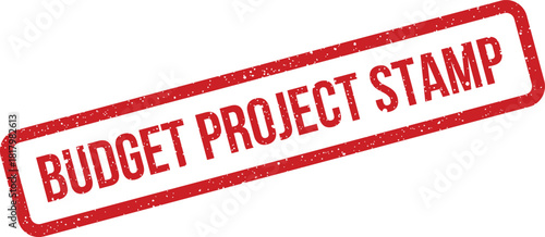 Distressed rectangular rubber stamp featuring the phrase budget project stamp for official program documentation