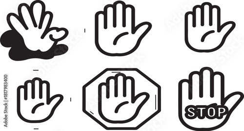Collection of hand gestures vector icons showing various human hand positions and symbols on a black background