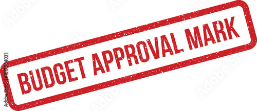Distressed rubber stamp effect with text featuring budget approval mark for official documentation