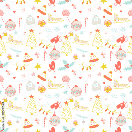 seamless pattern with christmas icons. Vector illustration. 