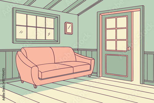 Minimal pastel room with sunlight on sofa and mint wall vector design