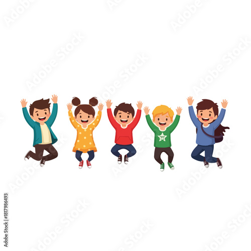 Joyful children jumping with happiness and excitement celebrating a special moment together