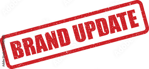 Grungy red stamp symbol with text Brand Update for corporate communication about changes and new developments