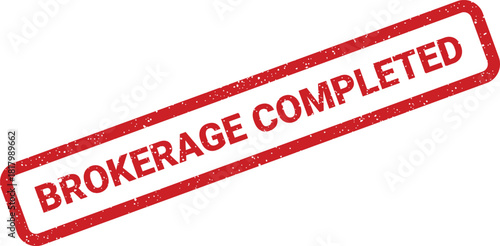 Official grunge style rectangular stamp confirming a brokerage transaction has been successfully finished and closed