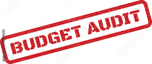 Rectangular grunge style rubber stamp in red color showing the important text Budget Audit for financial review