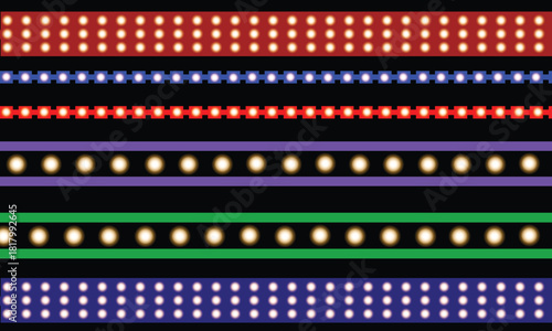 LED light strips in various colors on a black background.