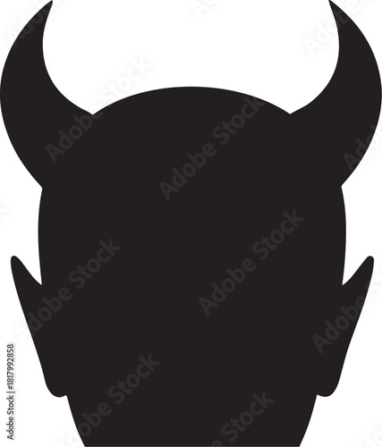 Devil head silhouette with horns and pointed ears on white