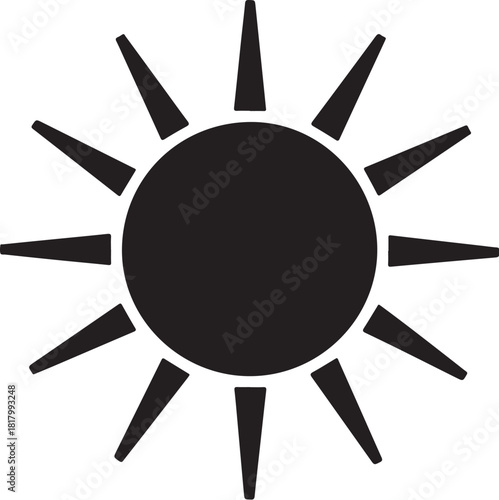 Stylized black sun icon with radiating rays, weather symbol