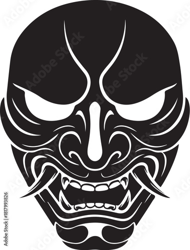 Hannya japanese demon mask vector art illustration concept