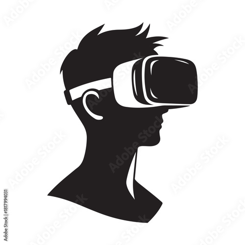 vr gamer immersed with headset vector silhouette clip art logo design illustration