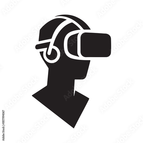 vr gamer immersed with headset vector silhouette clip art logo design illustration
