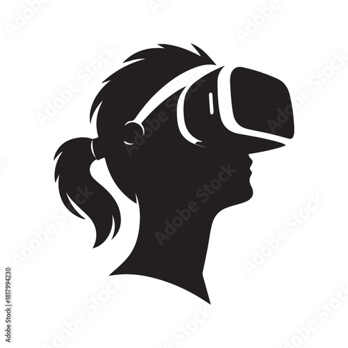 vr gamer immersed with headset vector silhouette clip art logo design illustration