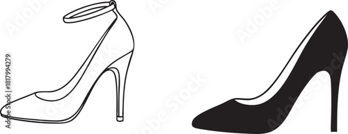 Black High Heels Silhouette – Stiletto Shoes Icon Vector