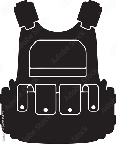 Black silhouette tactical vest body armor icon protection