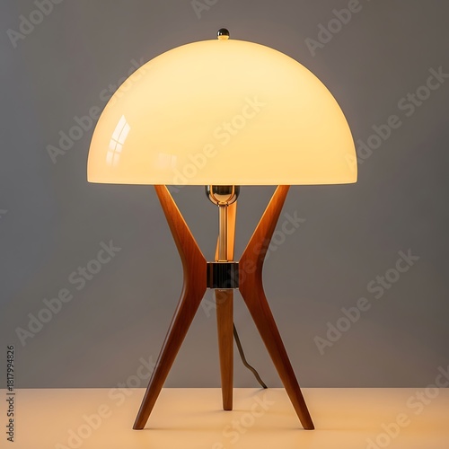 Mid century modern table lamp with wooden base