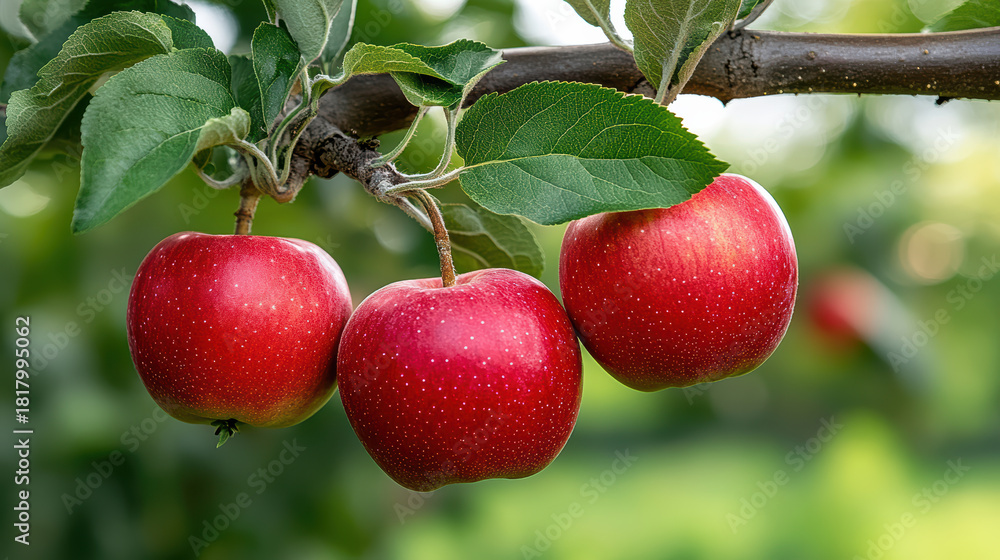 Obraz premium Ripe apple orchard branch sunlight natural picking red fruit fresh