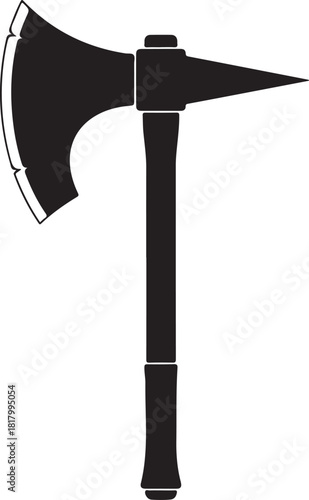 Axe and pickaxe tool icon with sharp blade and point.