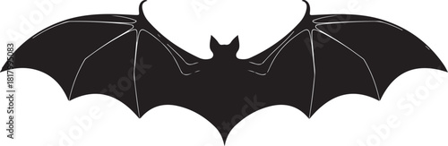 Flying black bat silhouette with widespread wings isolated