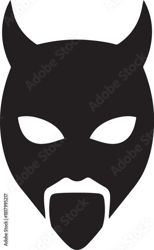 Stylized horned devil mask icon with tongue out graphic
