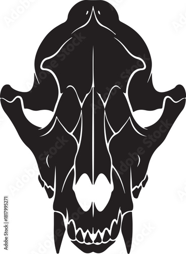 Stylized black and white predatory animal skull illustration