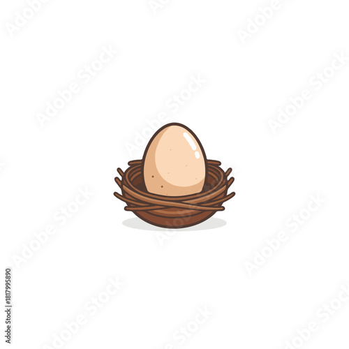 Minimalist illustration depicting a simple egg nestled carefully within a rustic birds nest on a