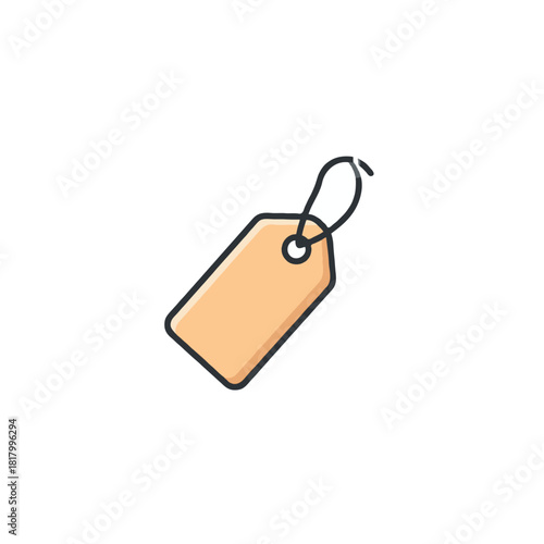 Minimalist vector illustration of a beige price tag with black outline on white plain surface