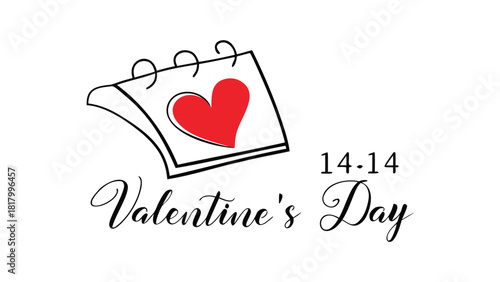 A stylized calendar page with a red heart symbol and the text valentines day and the date 14 14