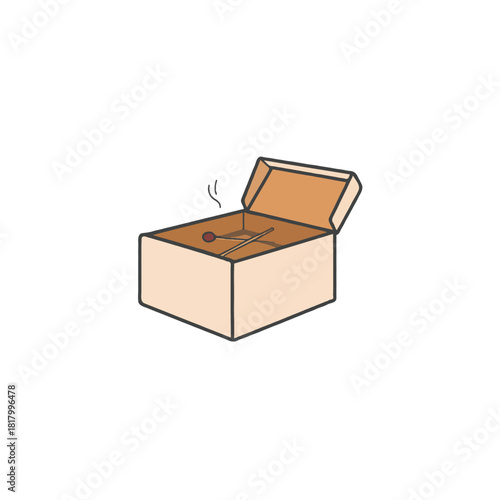 Open cardboard matchbox with used matches depicting fire safety or smoking dangers in a simple