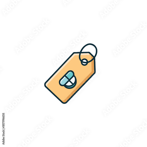 Pharmaceutical medication promotional vector with tag displaying medicine representation and