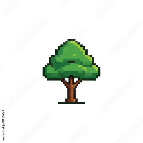 Pixelated arboreal artwork showcasing a singular tree with symmetrical pixel arrangement creating