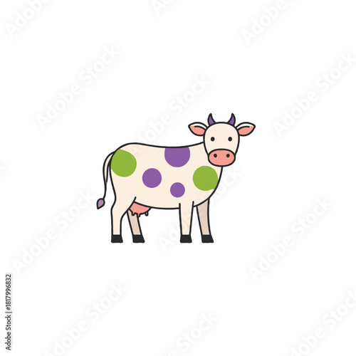 Playful Spotted Cow Illustration Creates a Whimsical Charm Conveying Rural Themes in a Cartoon