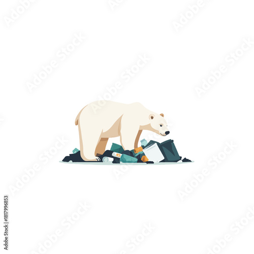 Polar bear struggles amongst vast pollution a symbol of environmental degradation and ecological