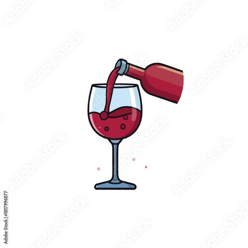 Pouring a vibrant ruby red wine into a stemmed glass illustration for a tasteful beverage