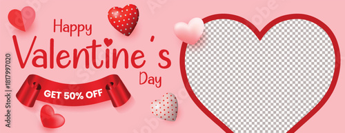 Creative Valentine’s Day website banner and social media header template featuring elegant hearts, minimal greeting card style, invitation layout, celebration party banner vector illustration design