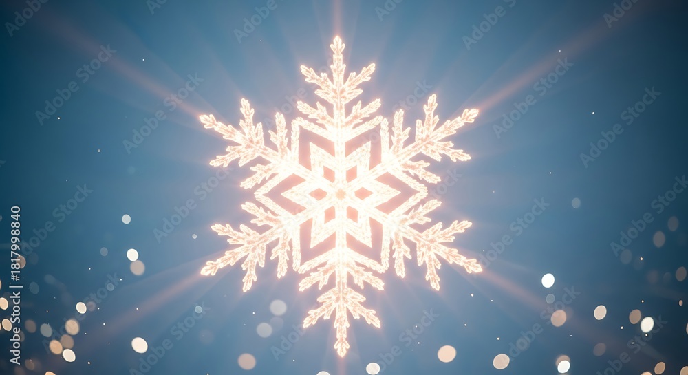 Fototapeta premium Glowing snowflake ornament with bokeh lights and starburst effect
