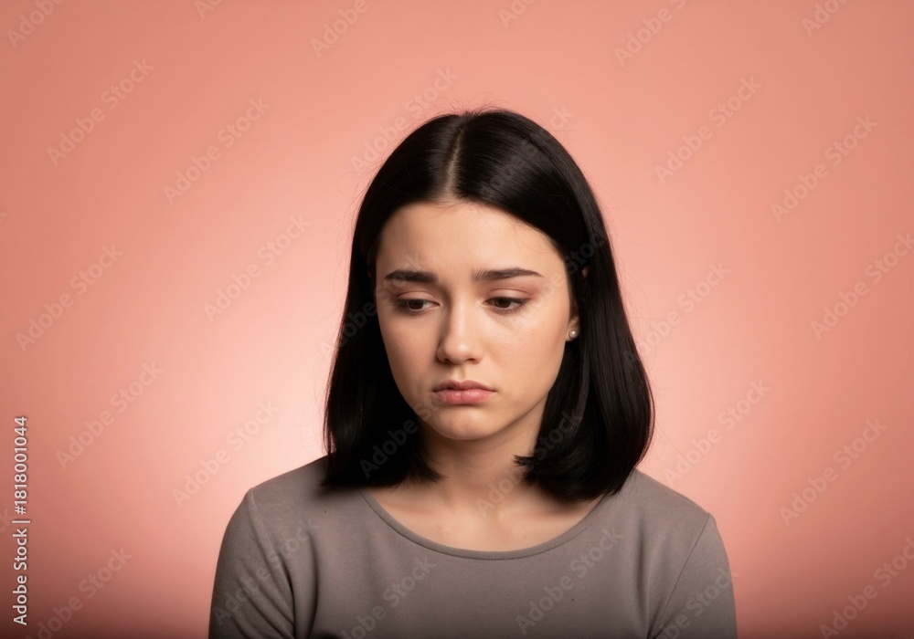 Fototapeta premium A portrait of a young woman expressing sadness and showing vulnerability.
