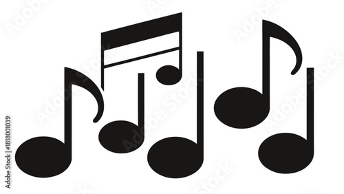 Music Notes Icons Set – Black Musical Symbols Collection on White Background, Melody, Rhythm, and Sound Vector Illustration