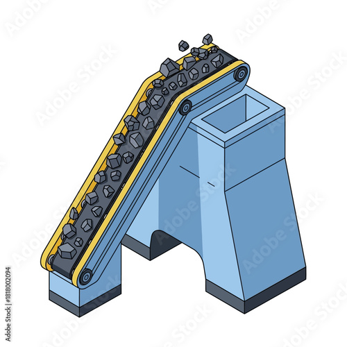 Industrial conveyor belt transporting raw materials to a processing unit.