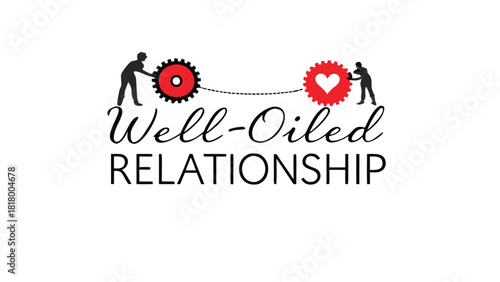 Silhouettes of two people interacting with gears representing a well oiled relationship and teamwork