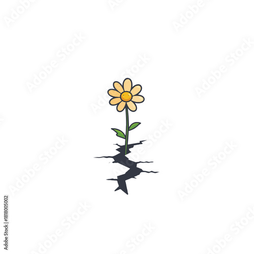 Resilience symbolized through a flower blooming amidst cracked earth and challenging environmental